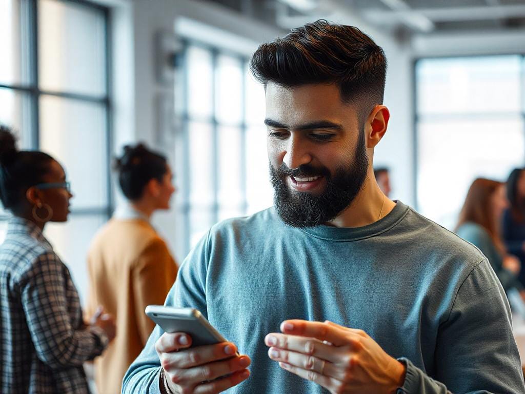 Baby Boomer al lavoro sul cellulare