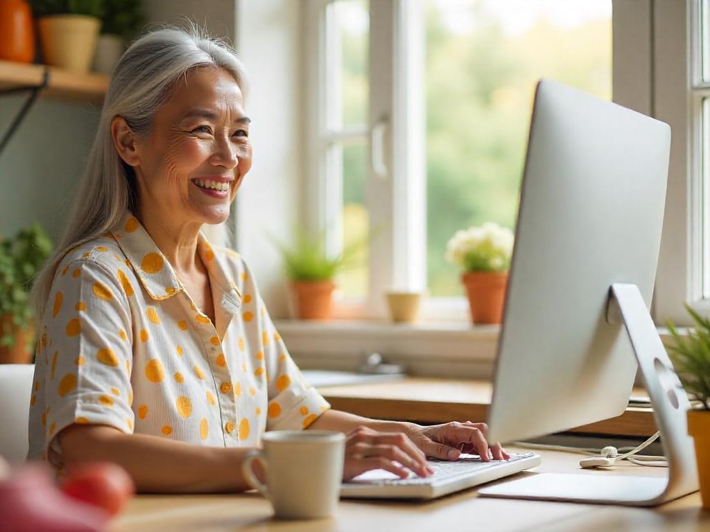 Nonna studiando ricette sul Imac