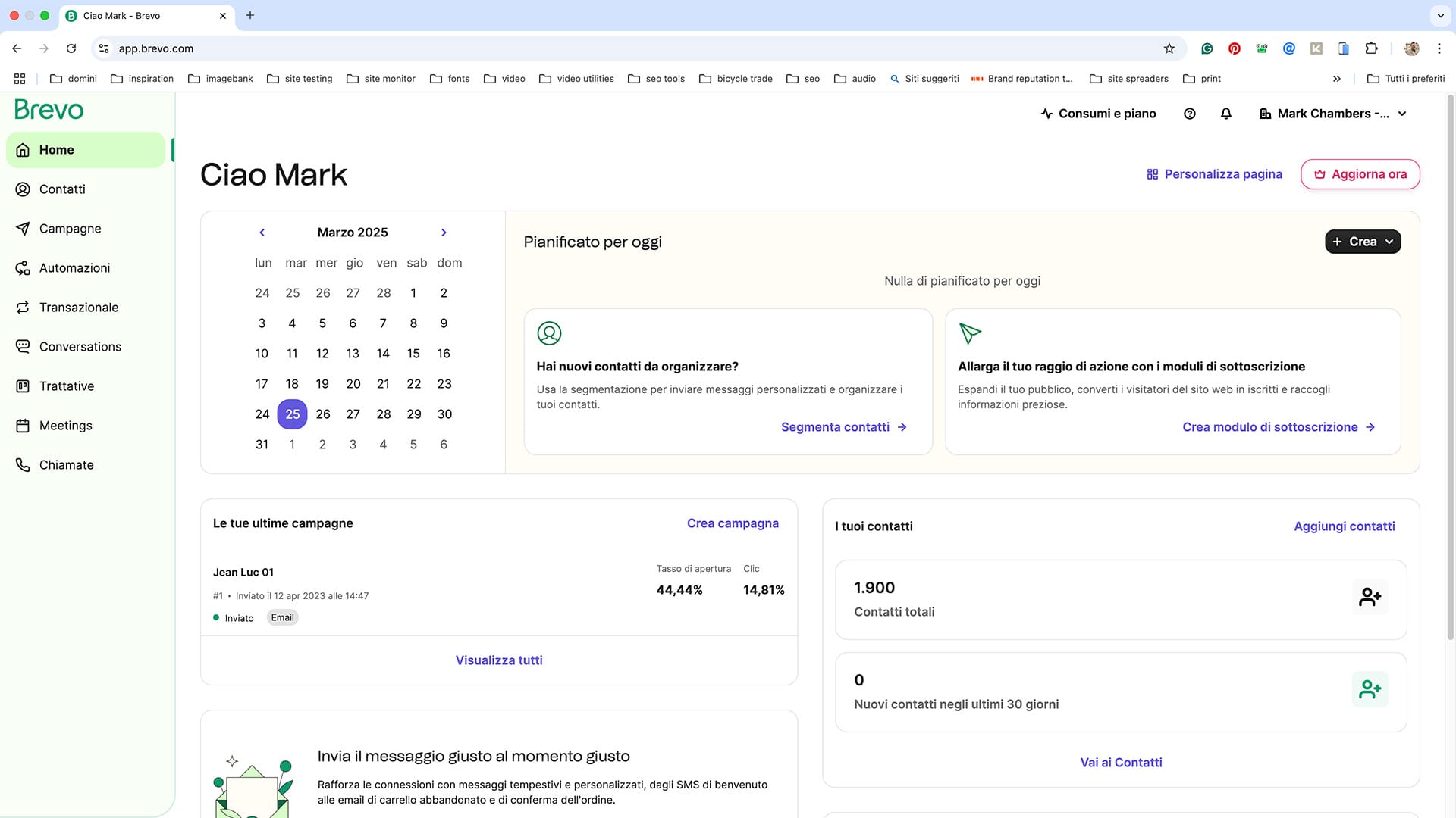 Dashboard di Brevo AI che mostra l'ottimizzazione delle campagne