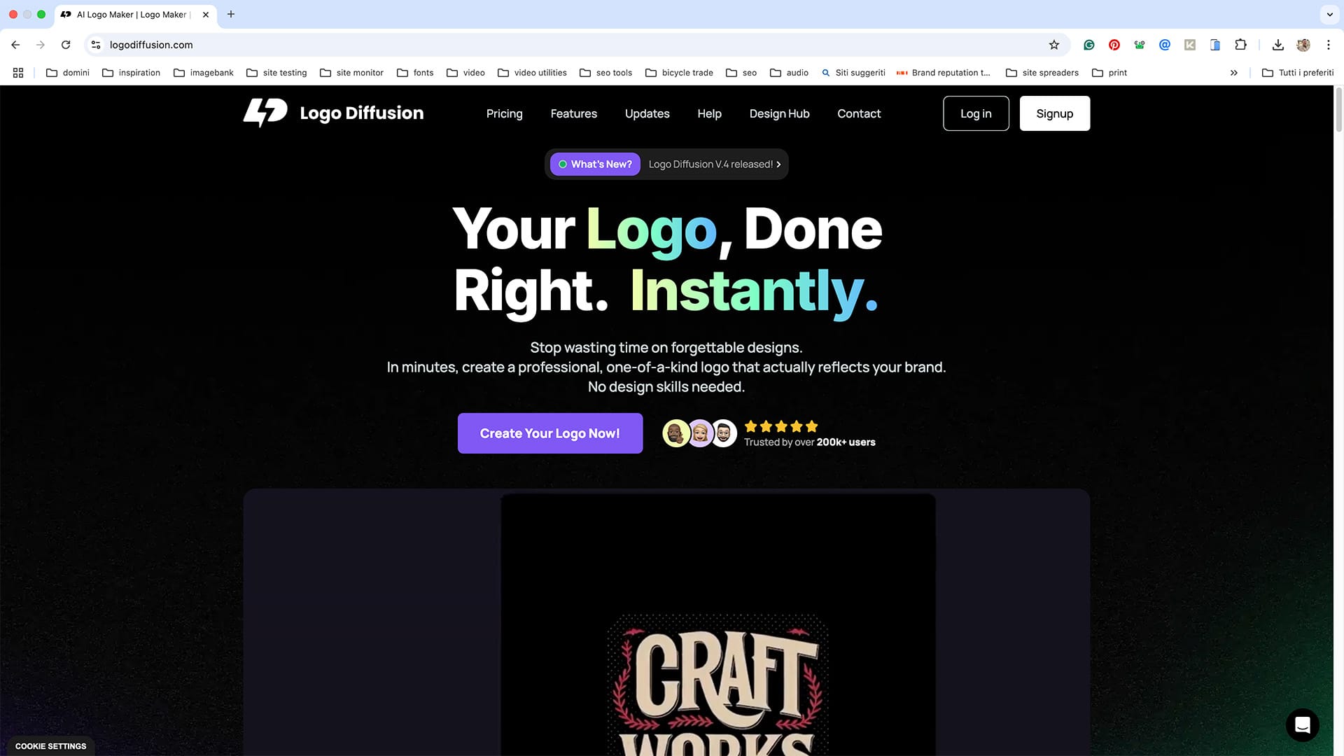 Genera loghi unici e personalizzati con Logo Diffusion AI per la tua attività.