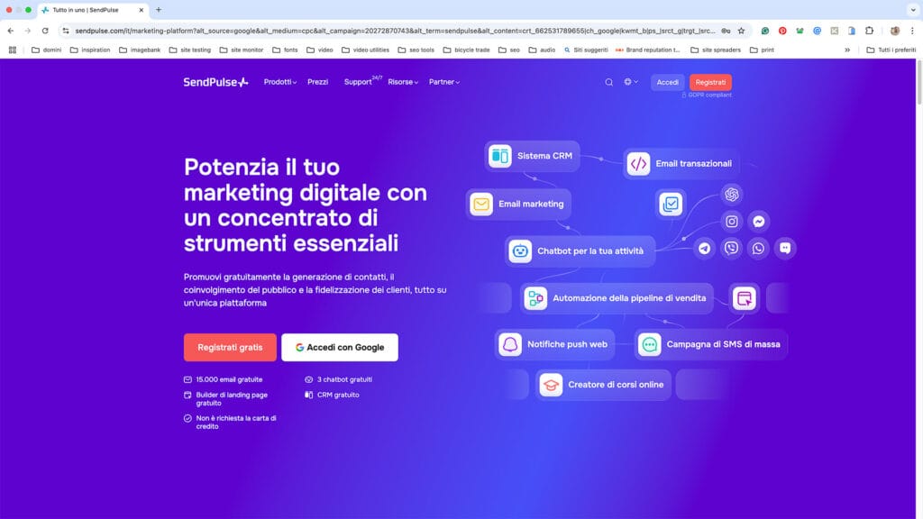 Dashboard di automazione SendPulse per generare contatti aziendali