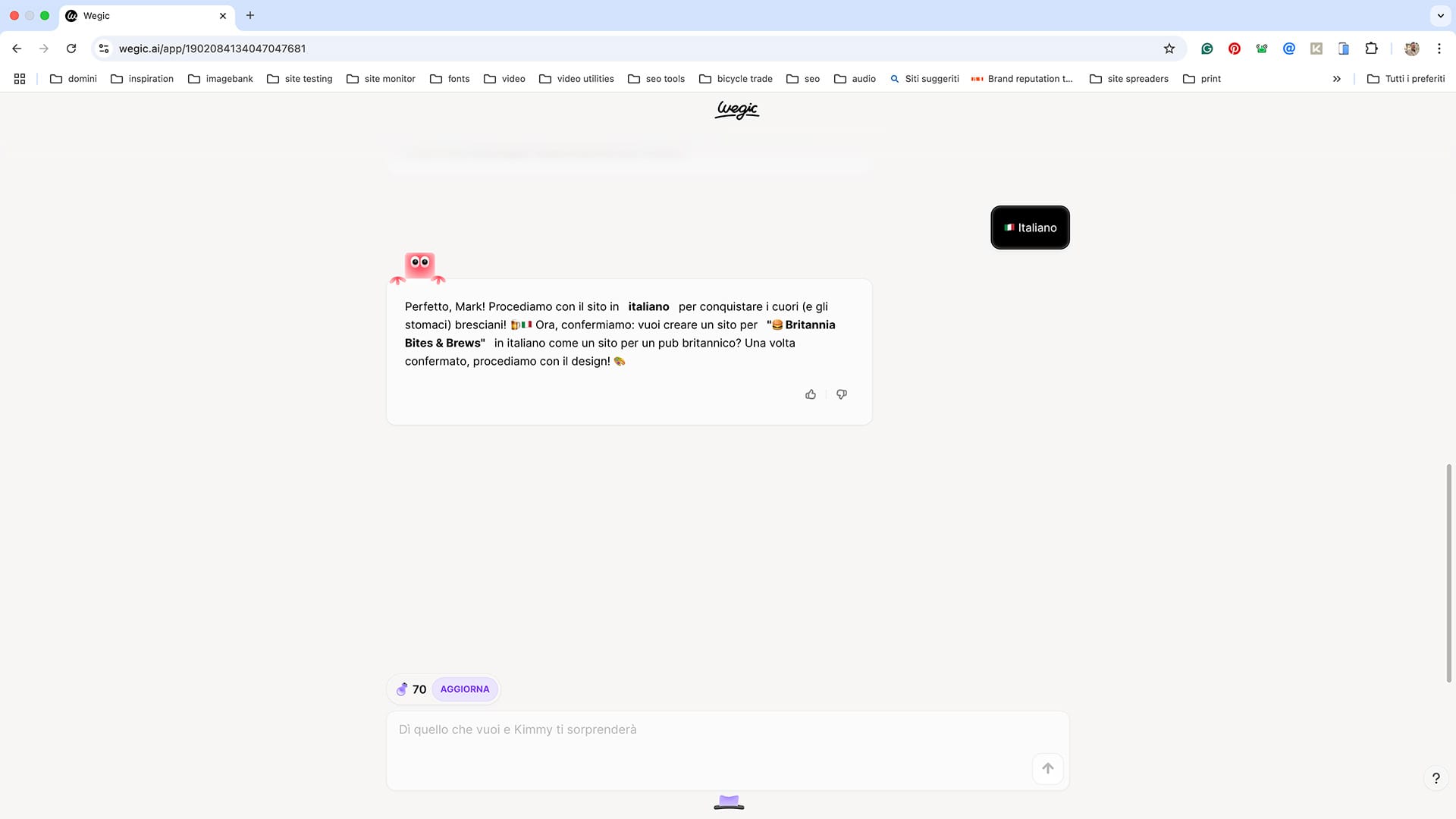Esempio di sito realizzato con Wegic.AI per PMI e negozi"