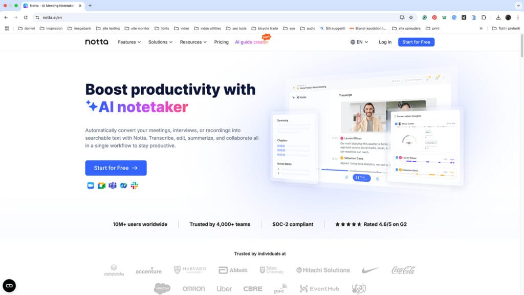 Sito web di Notta.ai