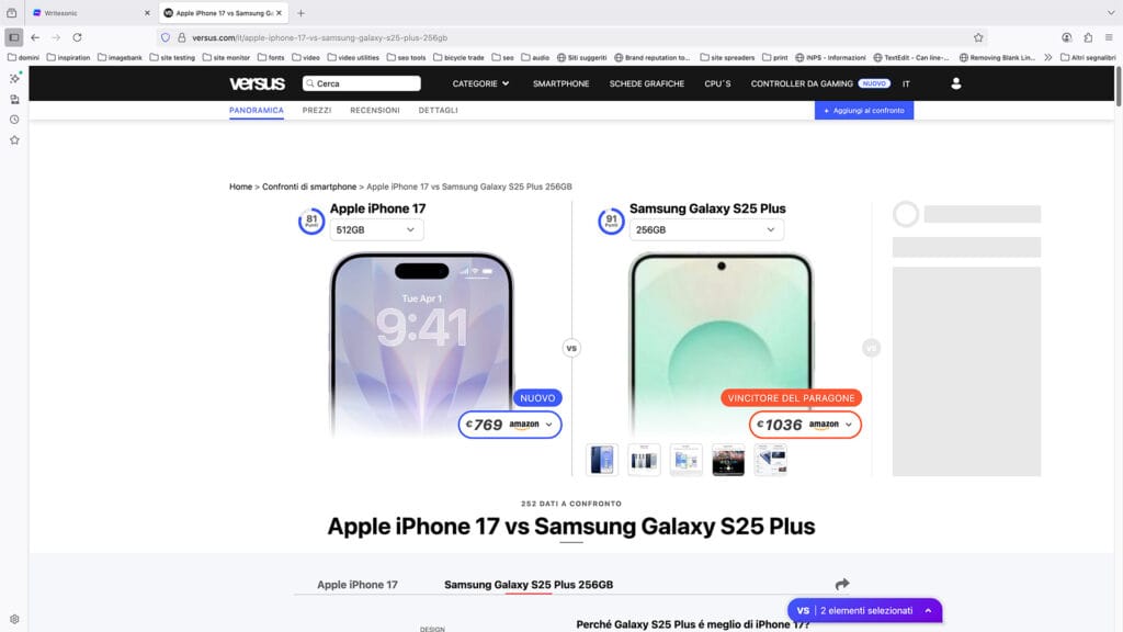 Interfaccia Versus confronto iphone vs samsung