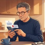 Uomo over 40 si ferma a verificare un messaggio sospetto sul telefono per evitare una truffa online